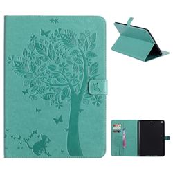 Embossing Butterfly Tree Leather Flip Cover for iPad 9.7 2017 9.7 inch - Cyan