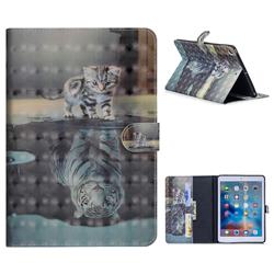 Tiger and Cat 3D Painted Leather Tablet Wallet Case for iPad 9.7 2017 9.7 inch