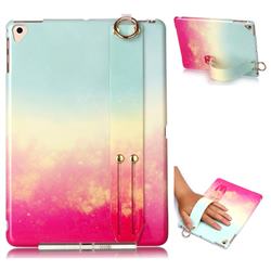 Sunset Glow Marble Clear Bumper Glossy Rubber Silicone Wrist Band Tablet Stand Holder Cover for Apple iPad 9.7 (2018)
