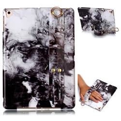 Smoke Ink Painting Marble Clear Bumper Glossy Rubber Silicone Wrist Band Tablet Stand Holder Cover for Apple iPad 9.7 (2018)