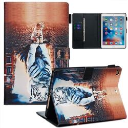 Cat and Tiger Matte Leather Wallet Tablet Case for Apple iPad 9.7 (2018)