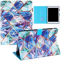 Green and Blue Stitching Color Marble Leather Flip Cover for Apple iPad 9.7 (2018)