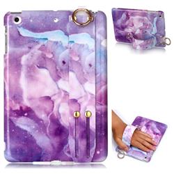 Dream Purple Marble Clear Bumper Glossy Rubber Silicone Wrist Band Tablet Stand Holder Cover for iPad Mini 1 2 3