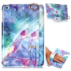 Blue Starry Sky Marble Clear Bumper Glossy Rubber Silicone Wrist Band Tablet Stand Holder Cover for iPad Mini 1 2 3