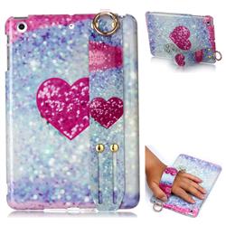Glitter Rose Heart Marble Clear Bumper Glossy Rubber Silicone Wrist Band Tablet Stand Holder Cover for iPad Mini 1 2 3