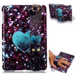 Glitter Green Heart Marble Clear Bumper Glossy Rubber Silicone Wrist Band Tablet Stand Holder Cover for iPad Mini 1 2 3