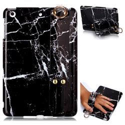 Black Stone Marble Clear Bumper Glossy Rubber Silicone Wrist Band Tablet Stand Holder Cover for iPad Mini 1 2 3
