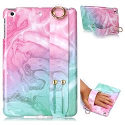 Pink Green Marble Clear Bumper Glossy Rubber Silicone Wrist Band Tablet Stand Holder Cover for iPad Mini 1 2 3