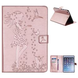 Embossing Flower Girl Cat Leather Flip Cover for iPad Mini 1 2 3 - Rose Gold