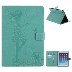 Embossing Flower Girl Cat Leather Flip Cover for iPad Mini 1 2 3 - Green