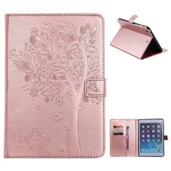Embossing Butterfly Tree Leather Flip Cover for iPad Mini 1 2 3 - Rose Gold