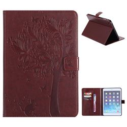 Embossing Butterfly Tree Leather Flip Cover for iPad Mini 1 2 3 - Brown