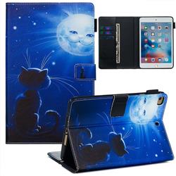 Cat and Moon Matte Leather Wallet Tablet Case for iPad Mini 1 2 3