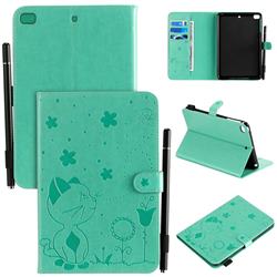 Embossing Bee and Cat Leather Flip Cover for iPad Mini 1 2 3 - Green