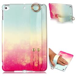 Sunset Glow Marble Clear Bumper Glossy Rubber Silicone Wrist Band Tablet Stand Holder Cover for iPad Mini 4
