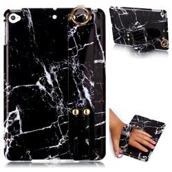 Black Stone Marble Clear Bumper Glossy Rubber Silicone Wrist Band Tablet Stand Holder Cover for iPad Mini 4