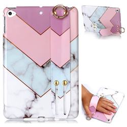 Stitching Pink Marble Clear Bumper Glossy Rubber Silicone Wrist Band Tablet Stand Holder Cover for iPad Mini 4