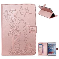 Embossing Flower Girl Cat Leather Flip Cover for iPad Mini 4 - Rose Gold