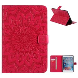 Embossing Sunflower Leather Flip Cover for iPad Mini 4 - Red