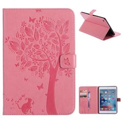Embossing Butterfly Tree Leather Flip Cover for iPad Mini 4 - Pink