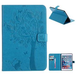 Embossing Butterfly Tree Leather Flip Cover for iPad Mini 4 - Blue