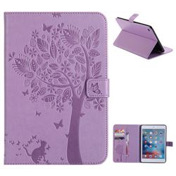 Embossing Butterfly Tree Leather Flip Cover for iPad Mini 4 - Purple