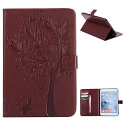 Embossing Butterfly Tree Leather Flip Cover for iPad Mini 4 - Brown