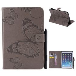 Embossing 3D Butterfly Leather Wallet Case for iPad Mini 4 - Gray
