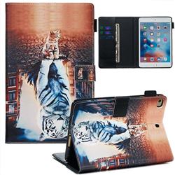 Cat and Tiger Matte Leather Wallet Tablet Case for iPad Mini 4