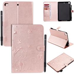 Embossing Bee and Cat Leather Flip Cover for iPad Mini 4 - Rose Gold