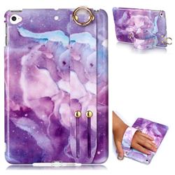 Dream Purple Marble Clear Bumper Glossy Rubber Silicone Wrist Band Tablet Stand Holder Cover for iPad Mini 5 Mini5
