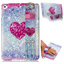 Glitter Rose Heart Marble Clear Bumper Glossy Rubber Silicone Wrist Band Tablet Stand Holder Cover for iPad Mini 5 Mini5