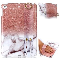 Glittering Rose Gold Marble Clear Bumper Glossy Rubber Silicone Wrist Band Tablet Stand Holder Cover for iPad Mini 5 Mini5