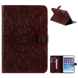 Embossing Sunflower Leather Flip Cover for iPad Mini 5 Mini5 - Brown