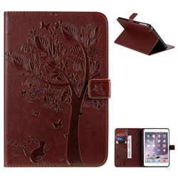 Embossing Butterfly Tree Leather Flip Cover for iPad Mini 5 Mini5 - Brown