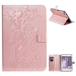 Embossing Flower Girl Cat Leather Flip Cover for iPad Mini 5 Mini5 - Rose Gold
