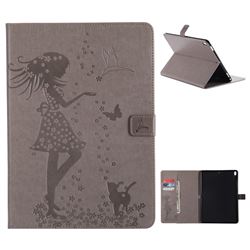 Embossing Flower Girl Cat Leather Flip Cover for iPad Pro 10.5 - Gray