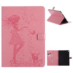 Embossing Flower Girl Cat Leather Flip Cover for iPad Pro 10.5 - Pink