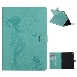 Embossing Flower Girl Cat Leather Flip Cover for iPad Pro 10.5 - Green