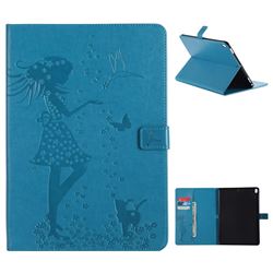 Embossing Flower Girl Cat Leather Flip Cover for iPad Pro 10.5 - Blue