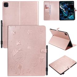 Embossing Bee and Cat Leather Flip Cover for Apple iPad Pro 12.9 (2020) - Rose Gold