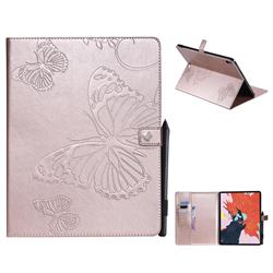 Embossing 3D Butterfly Leather Wallet Case for Apple iPad Pro 12.9 (2018) - Rose Gold