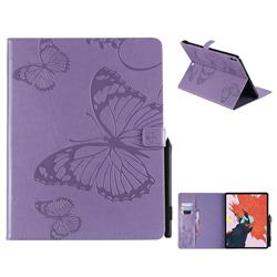 Embossing 3D Butterfly Leather Wallet Case for Apple iPad Pro 12.9 (2018) - Purple