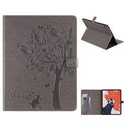 Embossing Butterfly Tree Leather Flip Cover for Apple iPad Pro 12.9 (2018) - Grey