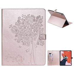 Embossing Butterfly Tree Leather Flip Cover for Apple iPad Pro 12.9 (2018) - Rose Gold