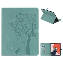 Embossing Butterfly Tree Leather Flip Cover for Apple iPad Pro 12.9 (2018) - Cyan