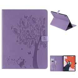 Embossing Butterfly Tree Leather Flip Cover for Apple iPad Pro 12.9 (2018) - Purple