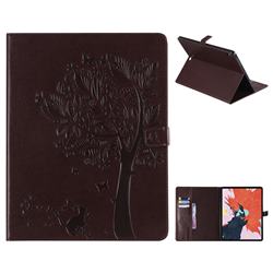 Embossing Butterfly Tree Leather Flip Cover for Apple iPad Pro 12.9 (2018) - Brown