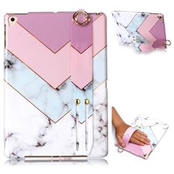 Stitching Pink Marble Clear Bumper Glossy Rubber Silicone Wrist Band Tablet Stand Holder Cover for iPad Pro 9.7 2016 9.7 inch