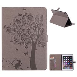 Embossing Butterfly Tree Leather Flip Cover for iPad Pro 9.7 2016 9.7 inch - Grey